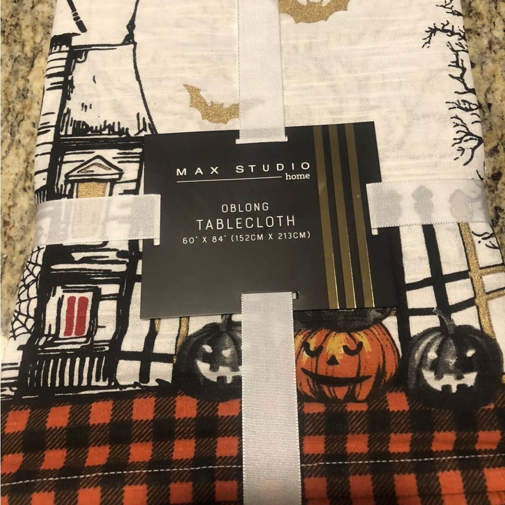 MAX STUDIO 60x84 Haunted House Border Halloween  Oblong Tablecloth
